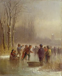 Enfants patinant, 19ème siècle